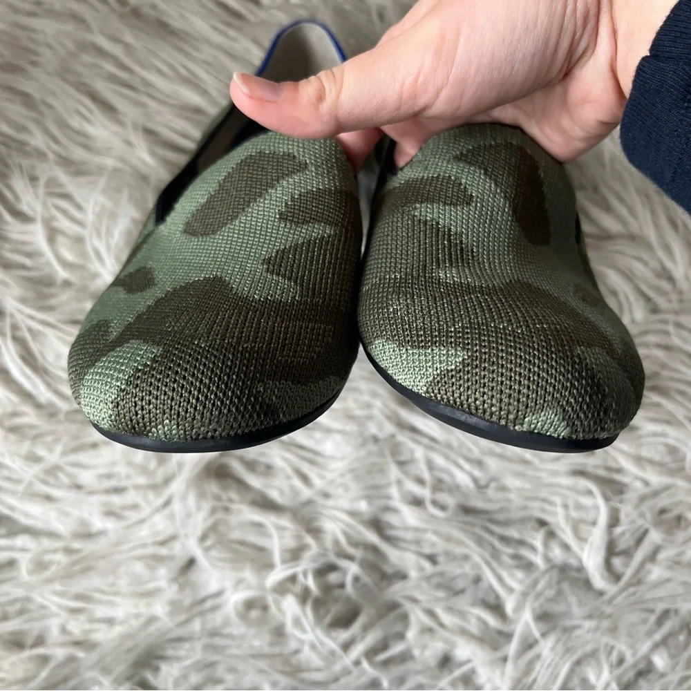 Rothy’s The Loafer Olive Camo Green Round Toe Knit Recycled Flat Shoe Size 10.5